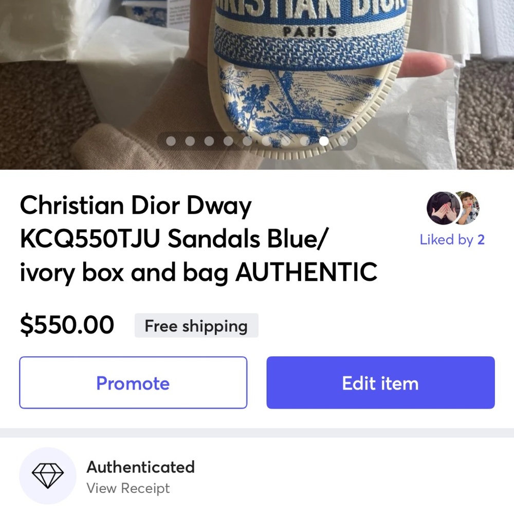 Christian Dior Dway KCQ550TJU Sandals Blue/ivory box and bag AUTHENTIC